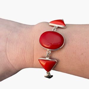 Red Coral Silver Bracelet